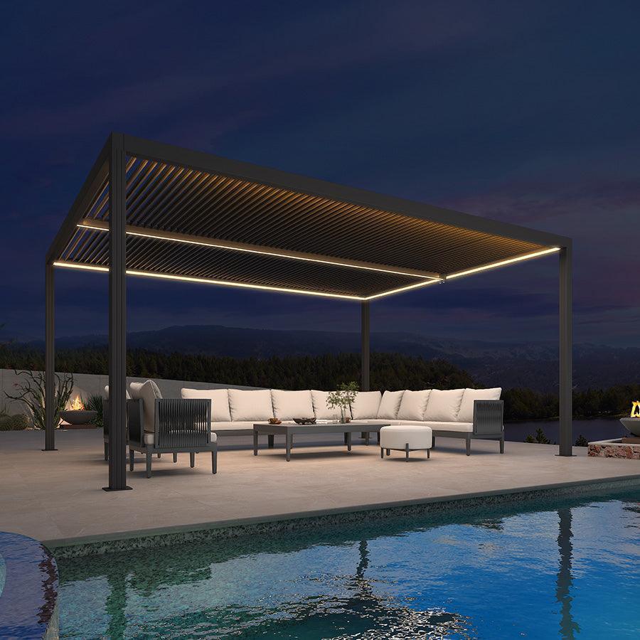 PURPLE LEAF Louvered Pergola Grey Outdoor Aluminum Pergola with Strip Lights Adjustable Gazebo for Patio Deck Garden