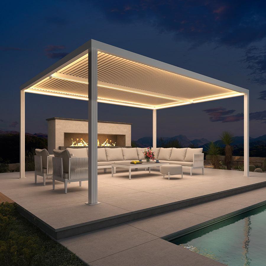 PURPLE LEAF Louvered Pergola white Outdoor Aluminum Pergola with Strip Lights Adjustable Gazebo for Patio Deck Garden