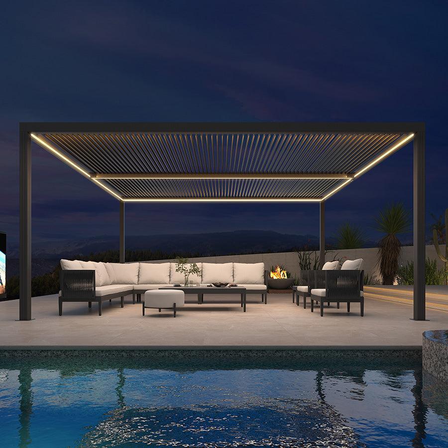 PURPLE LEAF Louvered Pergola Grey Outdoor Aluminum Pergola with Strip Lights Adjustable Gazebo for Patio Deck Garden