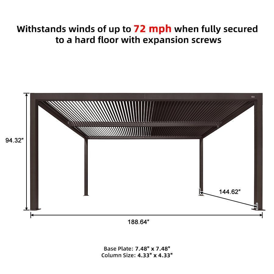 PURPLE LEAF Louvered Pergola Bronze Outdoor Aluminum Pergola with Strip Lights Adjustable Gazebo for Patio Deck Garden