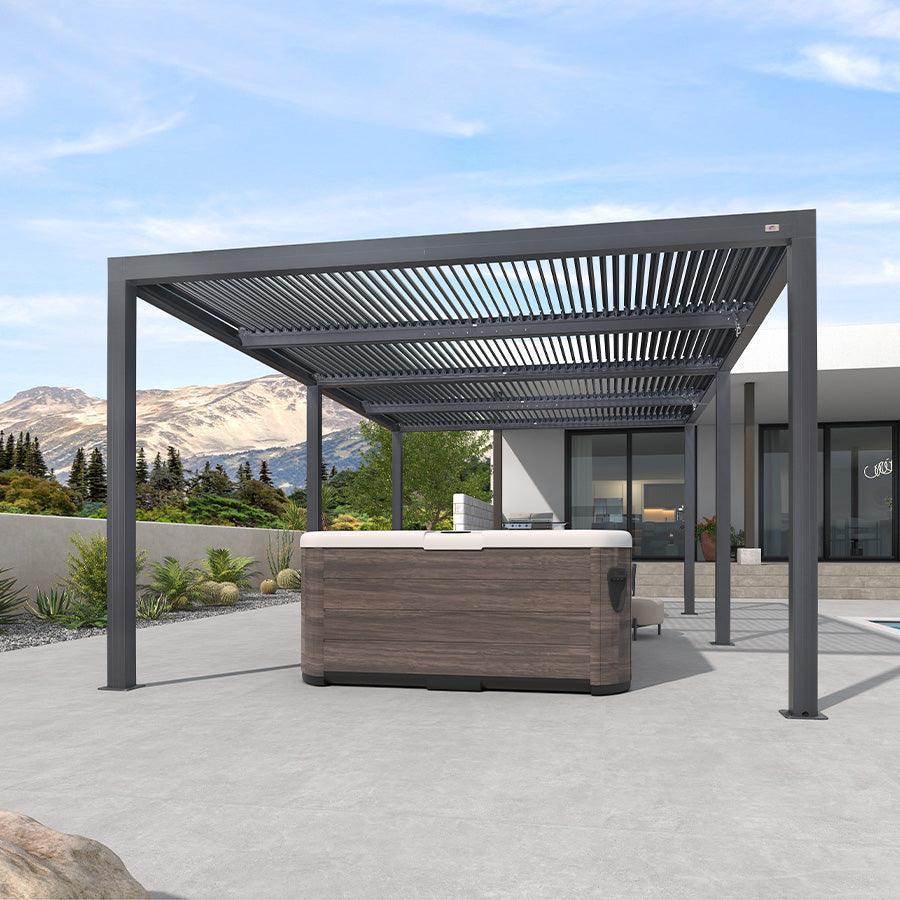 PURPLE LEAF Louvered Pergola Grey Outdoor Aluminum Pergola with Strip Lights Adjustable Gazebo for Patio Deck Garden