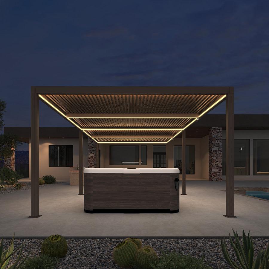 PURPLE LEAF Louvered Pergola Bronze Outdoor Aluminum Pergola with Strip Lights Adjustable Gazebo for Patio Deck Garden