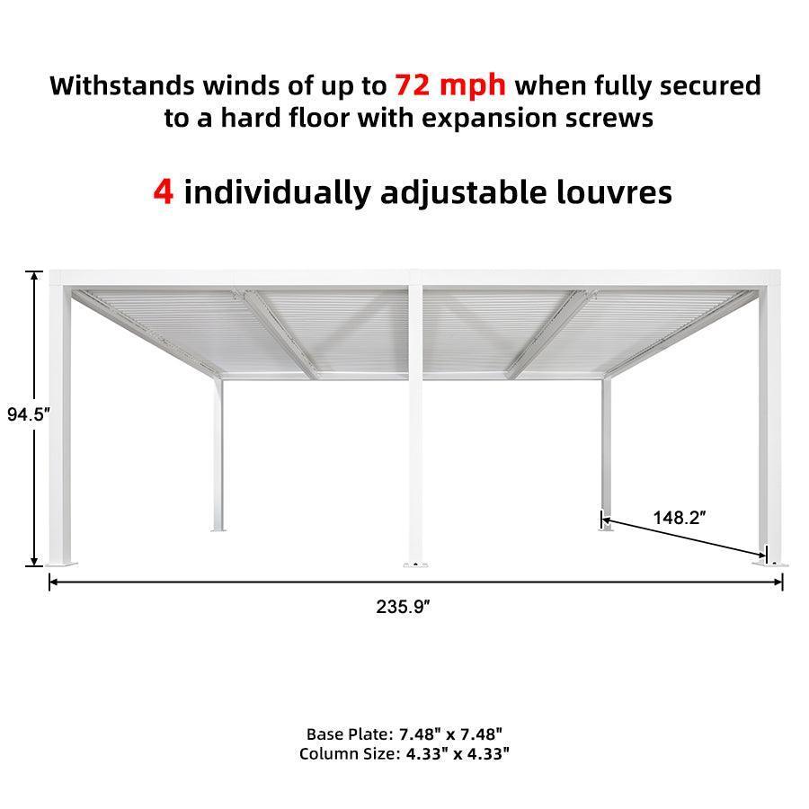 PURPLE LEAF Louvered Pergola white Outdoor Aluminum Pergola with Strip Lights Adjustable Gazebo for Patio Deck Garden