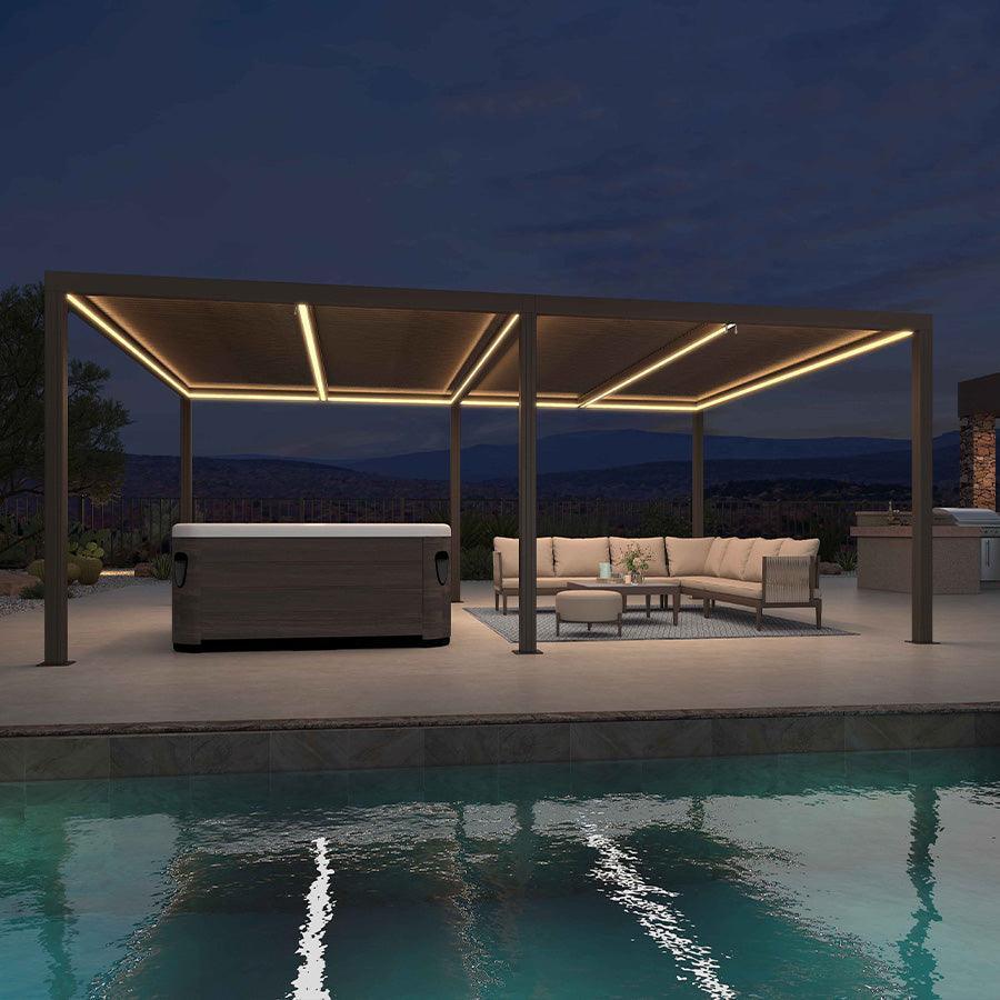 PURPLE LEAF Louvered Pergola Bronze Outdoor Aluminum Pergola with Strip Lights Adjustable Gazebo for Patio Deck Garden