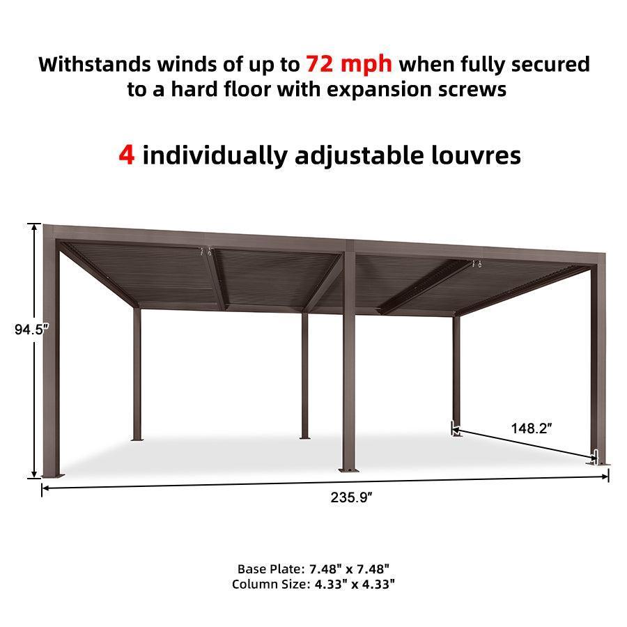 PURPLE LEAF Louvered Pergola Bronze Outdoor Aluminum Pergola with Strip Lights Adjustable Gazebo for Patio Deck Garden