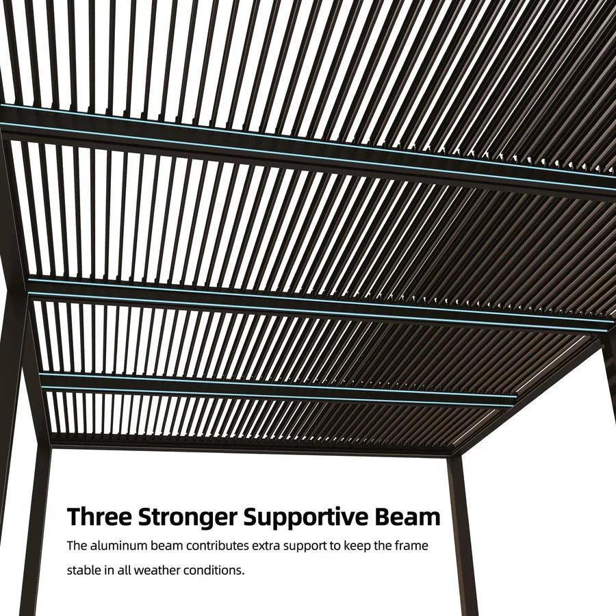 PURPLE LEAF Louvered Pergola Bronze Outdoor Aluminum Pergola with Strip Lights Adjustable Gazebo for Patio Deck Garden