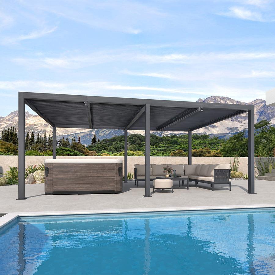PURPLE LEAF Louvered Pergola Grey Outdoor Aluminum Pergola with Strip Lights Adjustable Gazebo for Patio Deck Garden