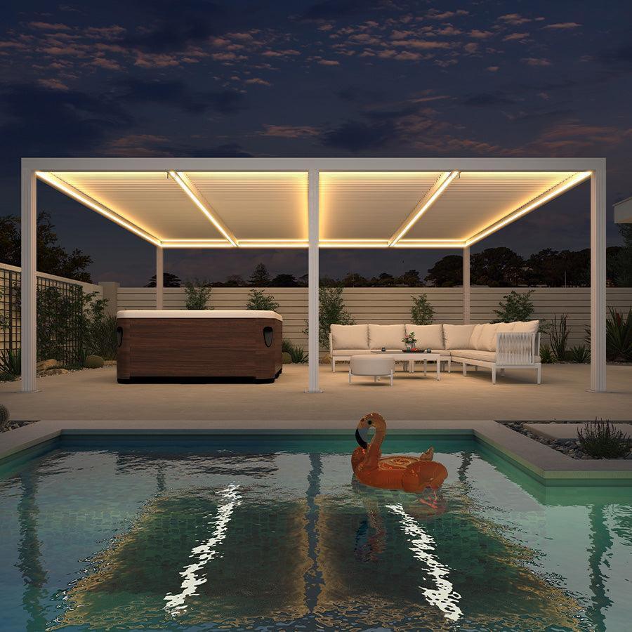 PURPLE LEAF Louvered Pergola white Outdoor Aluminum Pergola with Strip Lights Adjustable Gazebo for Patio Deck Garden