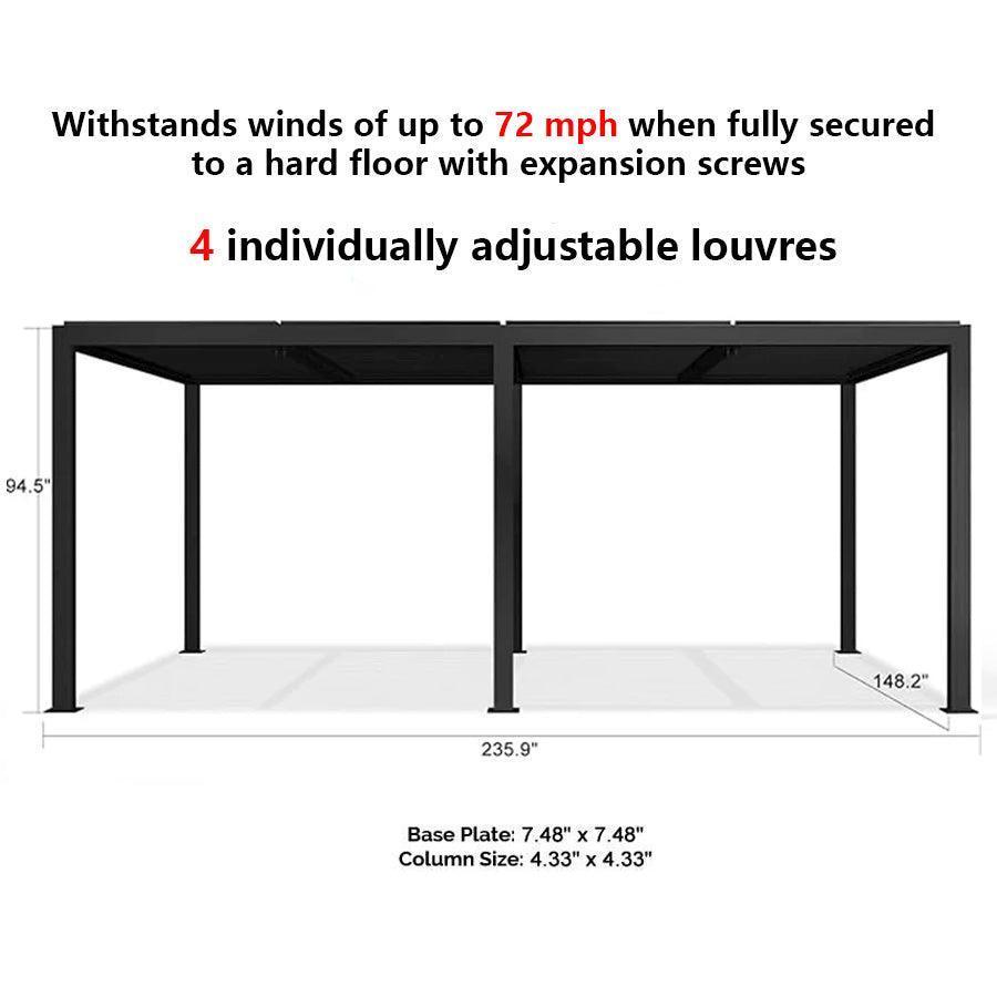 PURPLE LEAF Louvered Pergola Grey Outdoor Aluminum Pergola with Strip Lights Adjustable Gazebo for Patio Deck Garden