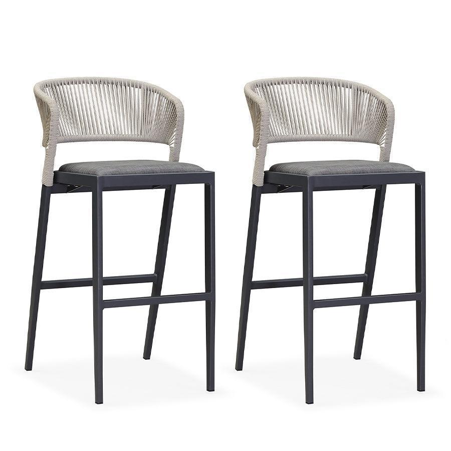 OPEN BOX I  PURPLE LEAF Outdoor Bar Stools Set of 2, Rattan Wicker Aluminum Barstools with Back and Footrest Garden Balcony Pool Bar Chairs.