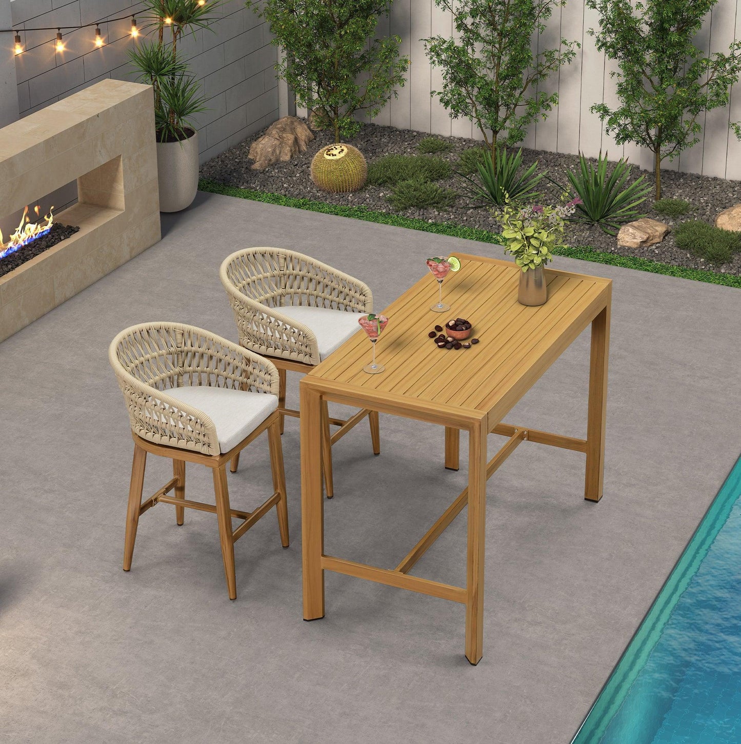 OPEN BOX I PURPLR LEAF Bar Stools Chair Set of 2, Rattan and Aluminum Frame with Comfortable Cushion