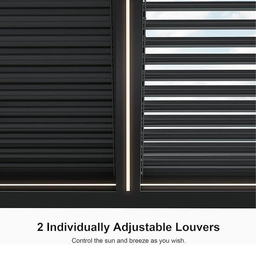 PURPLE LEAF Louvered Pergola Bronze Outdoor Aluminum Pergola with Strip Lights Adjustable Gazebo for Patio Deck Garden