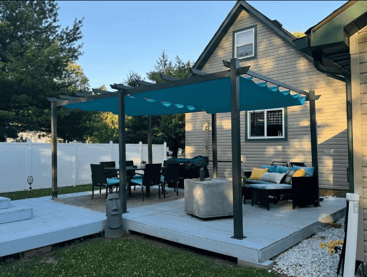 PURPLE LEAF Outdoor Pergola with Retractable Canopy Aluminum Shelter for Beach Porch Garden  Shade Pavilion Pergola  with Lights