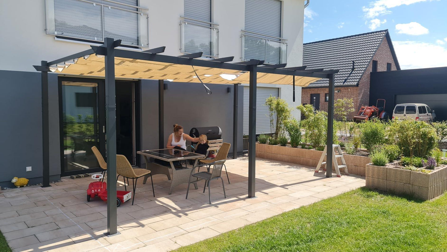 PURPLE LEAF Outdoor Pergola with Retractable Canopy Aluminum Shelter for Beach Porch Garden  Shade Pavilion Pergola  with Lights