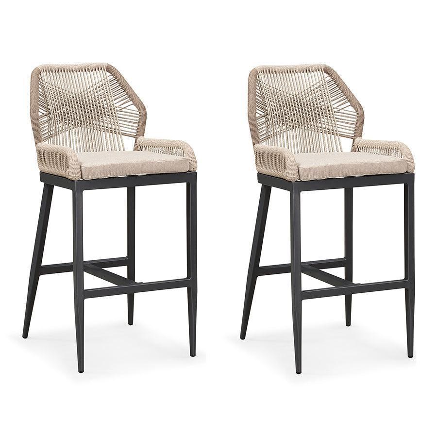 OPEN BOX I PURPLE LEAF 2 Set Outdoor Bar Stool Chair Set, Modern Counter Height Bar Stool, Cushion Included