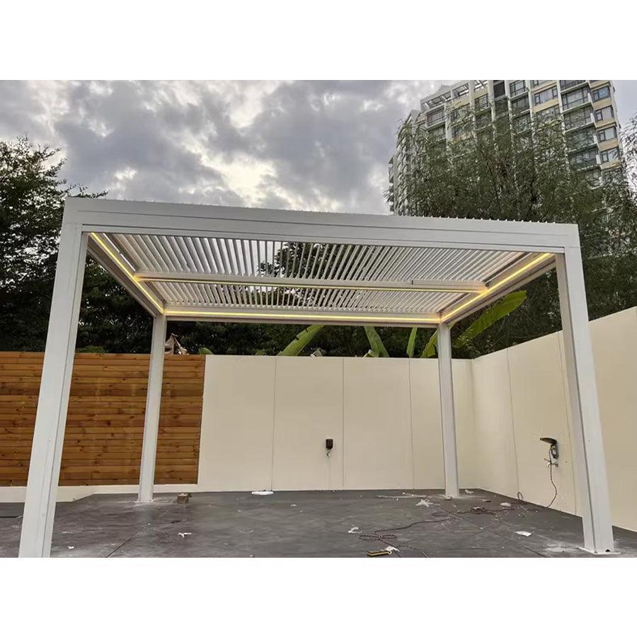 PURPLE LEAF Louvered Pergola white Outdoor Aluminum Pergola with Strip Lights Adjustable Gazebo for Patio Deck Garden