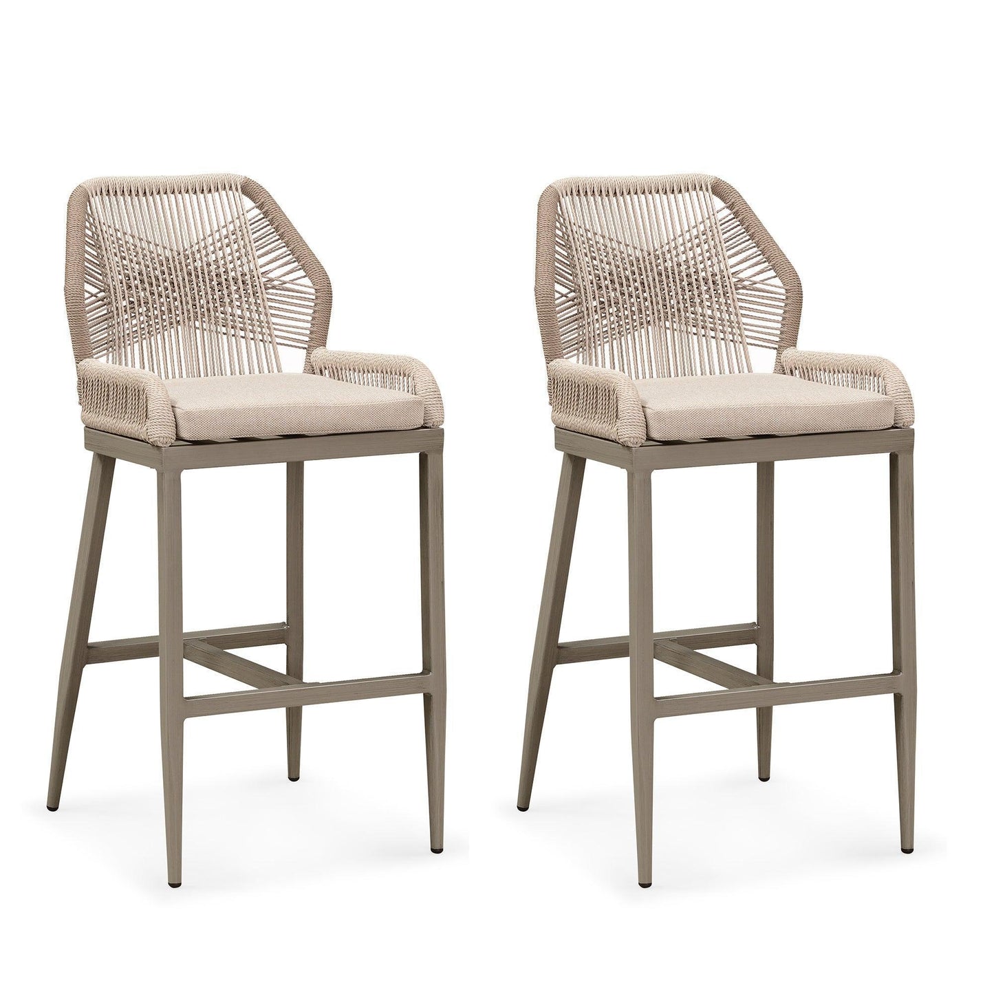 OPEN BOX I PURPLE LEAF 2 Set Outdoor Bar Stool Chair Set, Modern Counter Height Bar Stool, Cushion Included