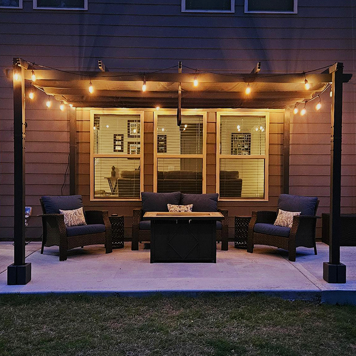 PURPLE LEAF Outdoor Retractable Pergola with Sun Shade Canopy Patio Aluminum Pergola With Lights