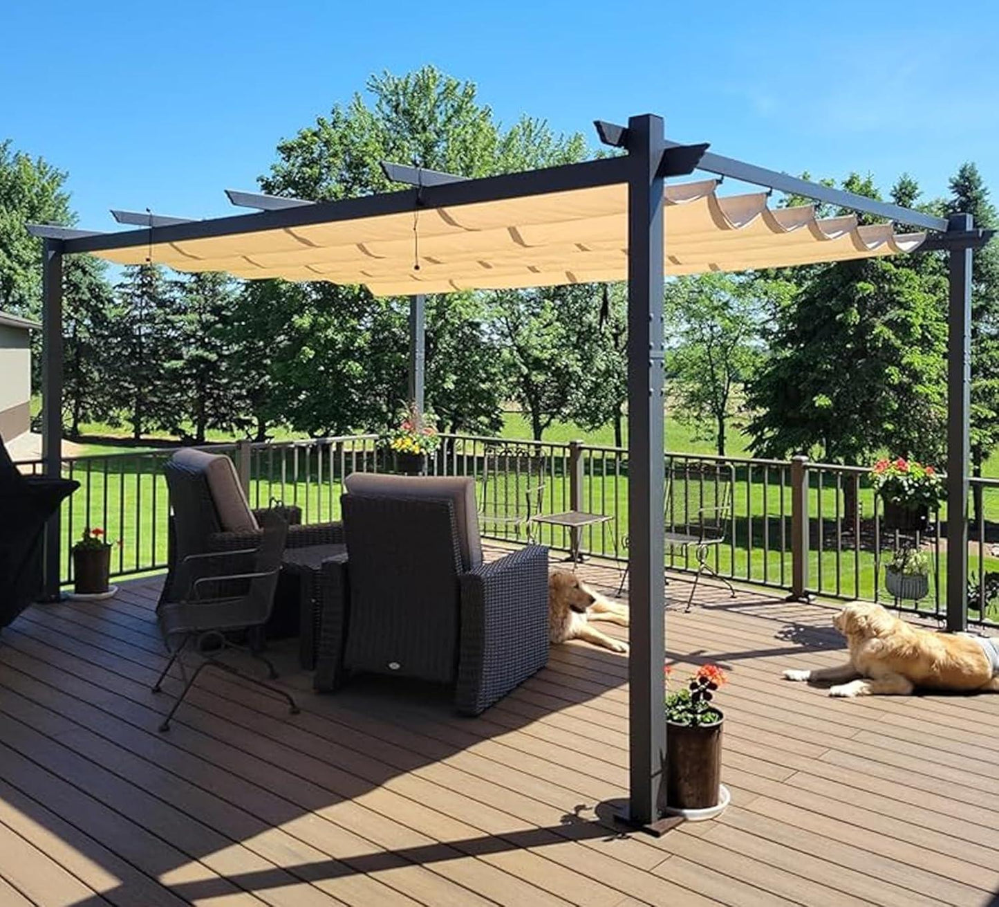 PURPLE LEAF Outdoor Pergola with Retractable Canopy Aluminum Shelter for Beach Porch Garden  Shade Pavilion Pergola  with Lights
