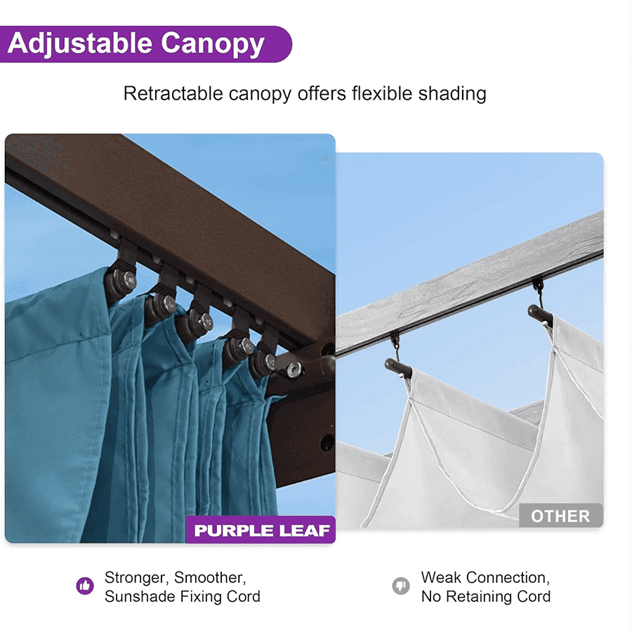 PURPLE LEAF Pergola Outdoor Retractable Metal Pergola with Canopy Patio Pergola with Shade Cover for Garden With Lights