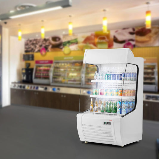 Vevor Open Air Merchandiser 12.7 Cu. Ft. 2-Tier Adjustable Shelves and Energy-Saving Curtain New