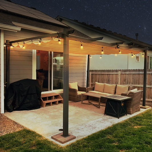PURPLE LEAF Outdoor Pergola with Retractable Canopy Aluminum Shelter for Beach Porch Garden  Shade Pavilion Pergola  with Lights