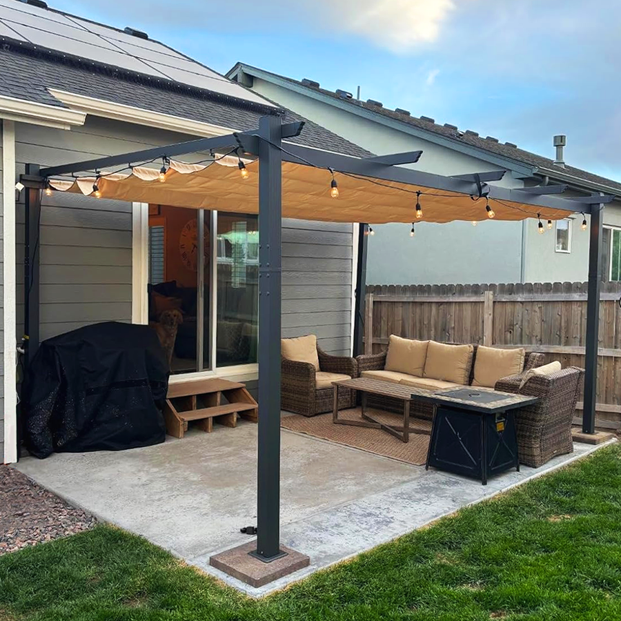 PURPLE LEAF Outdoor Pergola with Retractable Canopy Aluminum Shelter for Beach Porch Garden  Shade Pavilion Pergola  with Lights