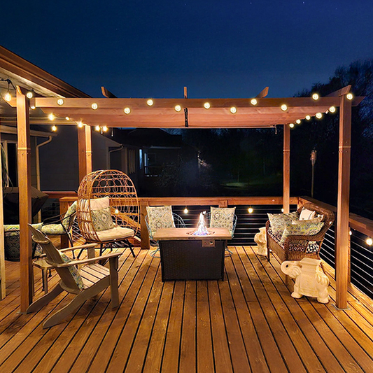 PURPLE LEAF Outdoor Retractable Pergola with Sun Shade Canopy In Natural Wood Grain Frame With Lights
