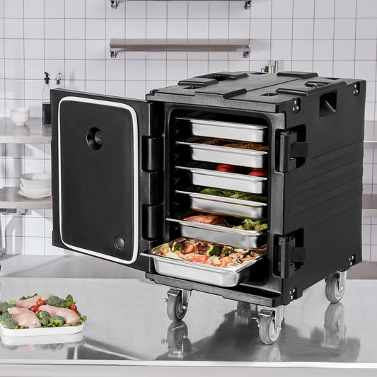Vevor Insulated Food Pan Carrier 95 Qt Stackable Hot and Cold Transport Box with Wheels New
