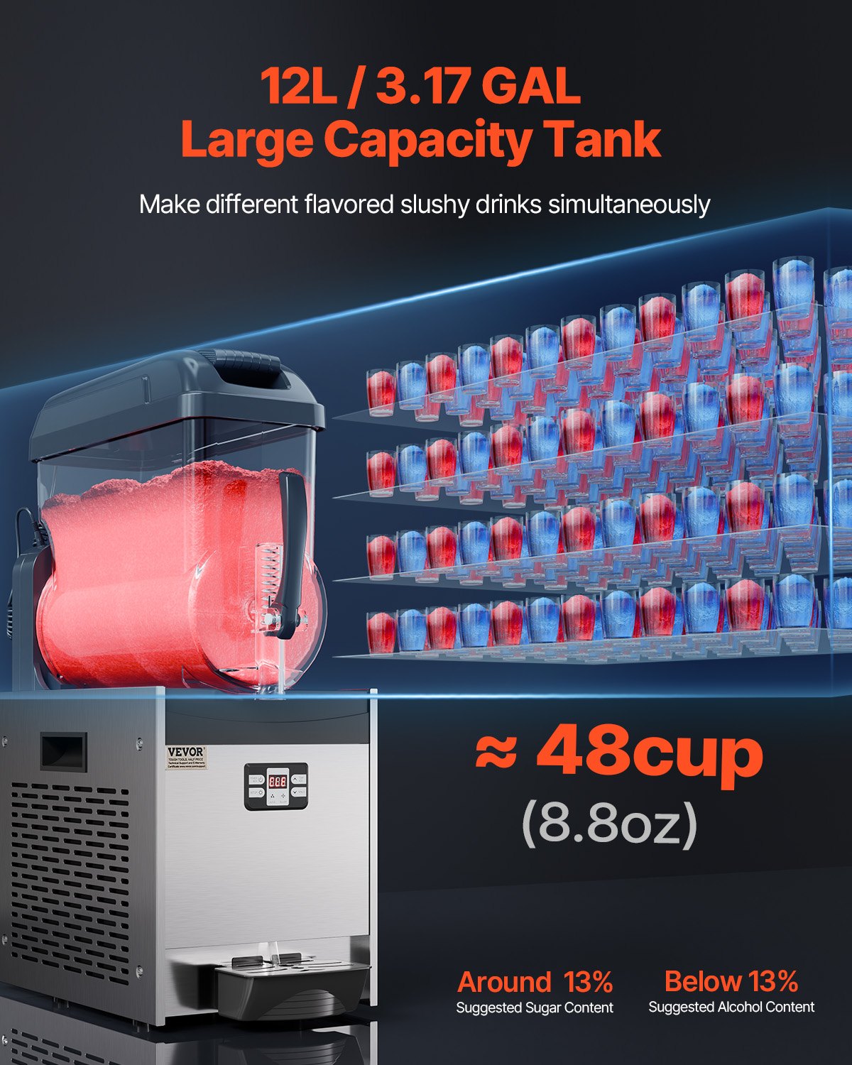 Vevor Commercial Slushy Machine 3.17 Gal Single Tank with Digital Controls and Auto Cleaning New