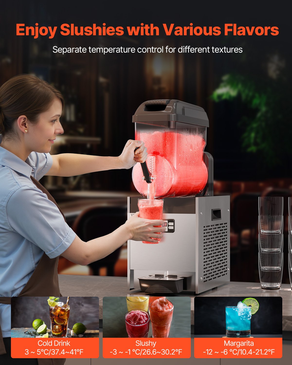 Vevor Commercial Slushy Machine 3.17 Gal Single Tank with Digital Controls and Auto Cleaning New