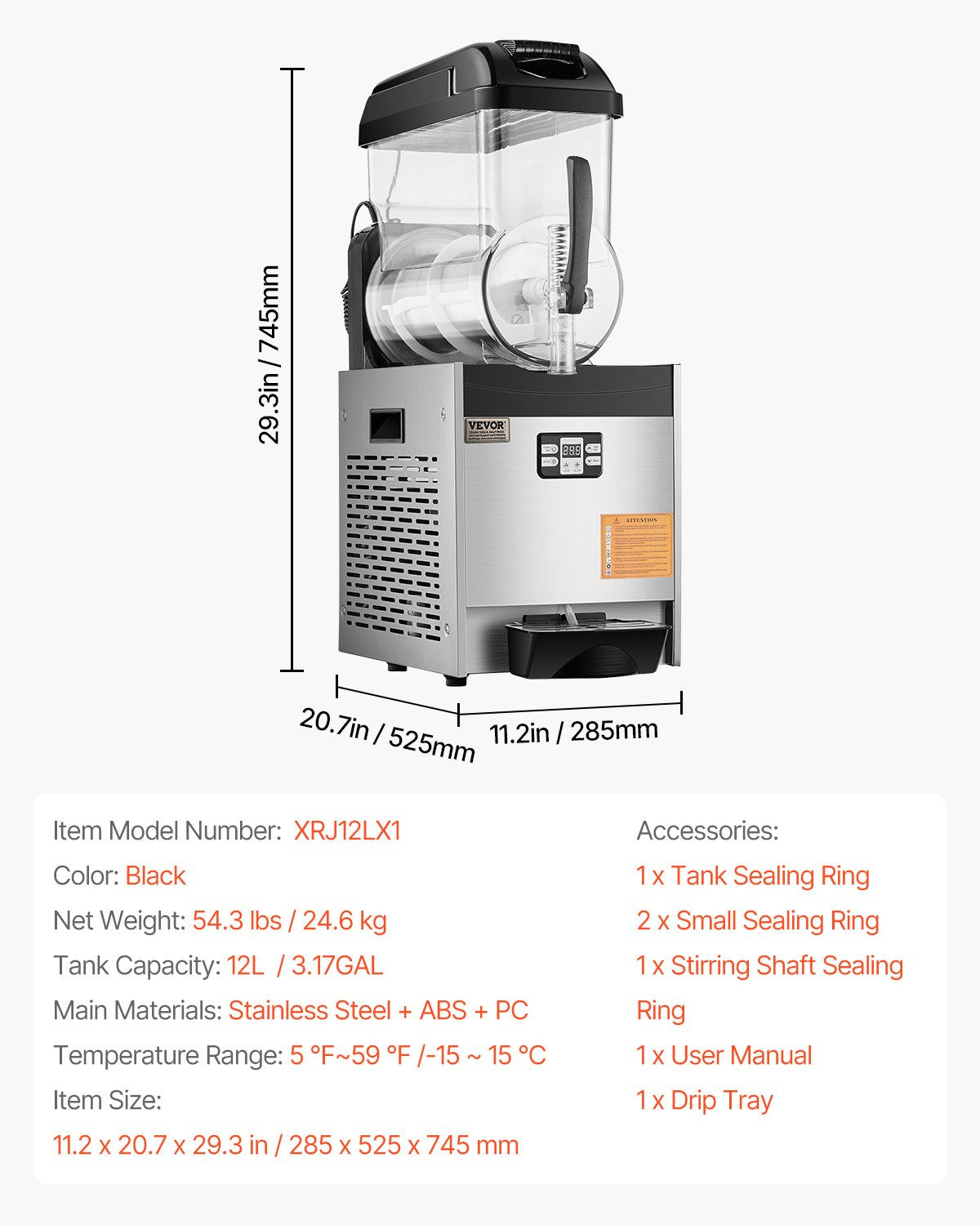 Vevor Commercial Slushy Machine 3.17 Gal Single Tank with Digital Controls and Auto Cleaning New