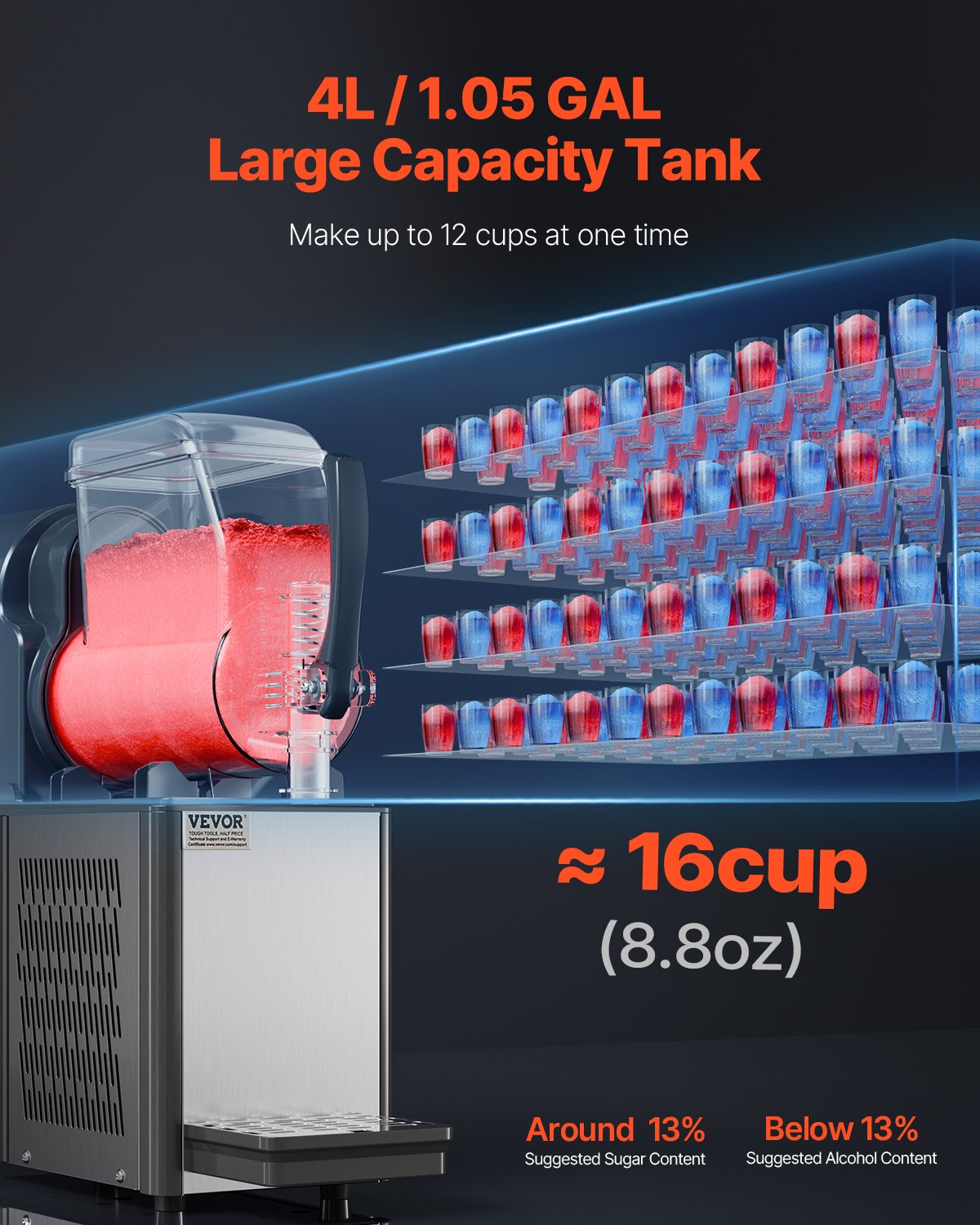 Vevor Commercial Slushy Machine 1.05 Gal Single Tank with Digital Controls and Auto Cleaning New