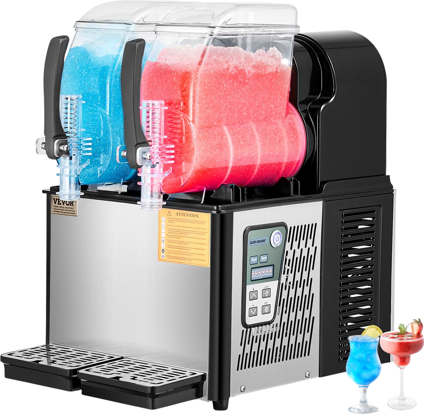 Vevor Commercial Slushy Machine 1.05 Gal 2 Tank with Digital Controls and Auto Cleaning New