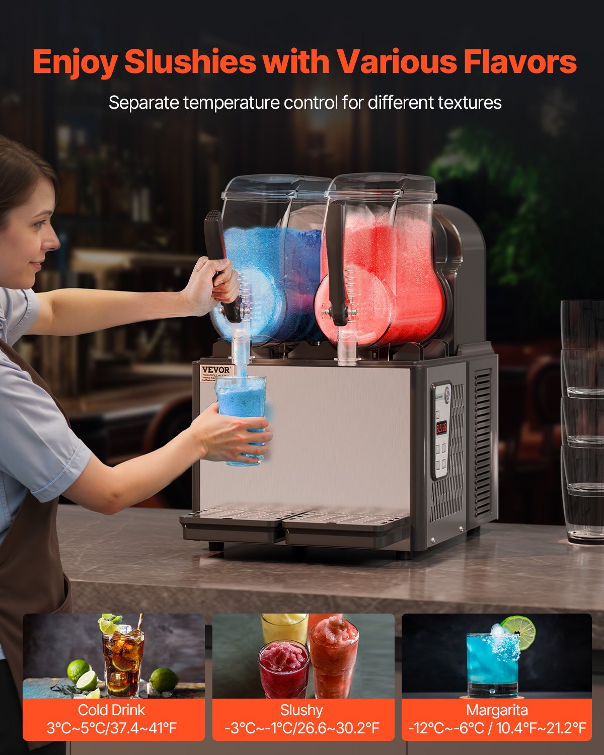 Vevor Commercial Slushy Machine 1.05 Gal 2 Tank with Digital Controls and Auto Cleaning New