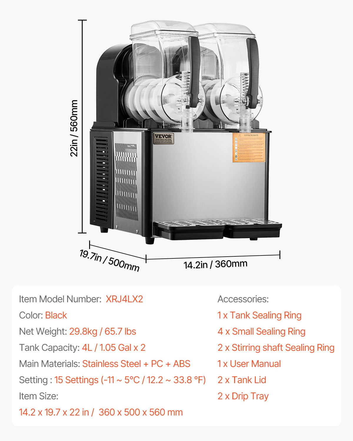 Vevor Commercial Slushy Machine 1.05 Gal 2 Tank with Digital Controls and Auto Cleaning New