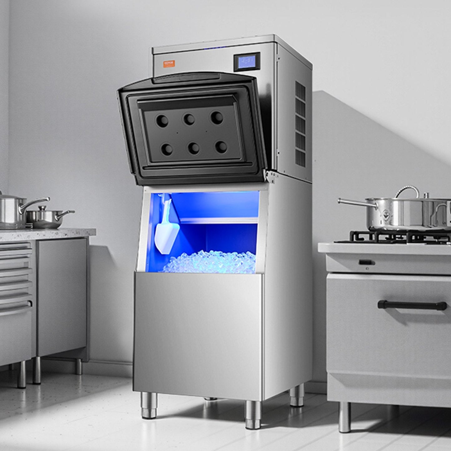 Vevor Commercial Ice Maker 450 Lbs/24 Hr Stainless Steel 250 Lbs Storage Bin Self-Cleaning New