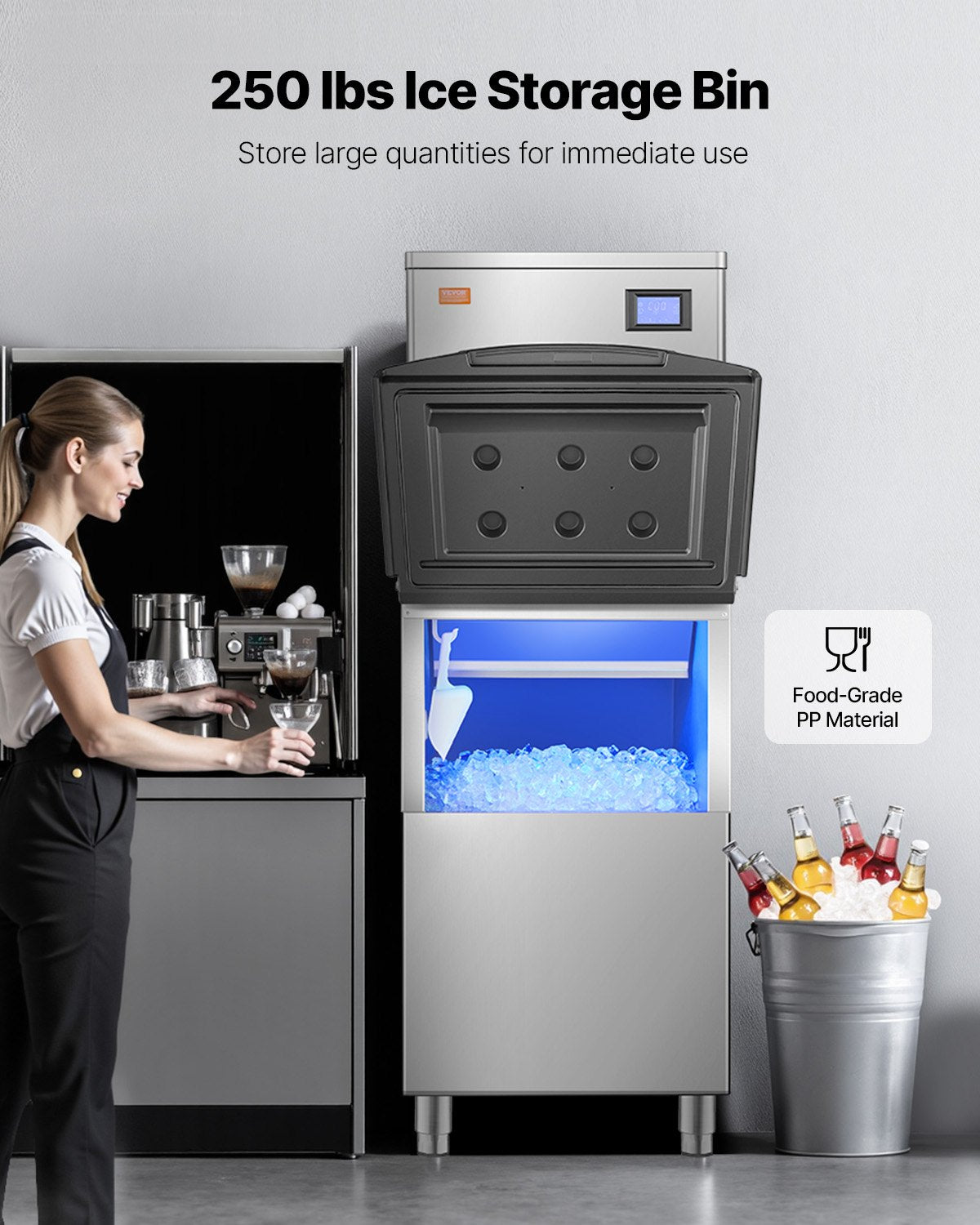 Vevor Commercial Ice Maker 450 Lbs/24 Hr Stainless Steel 250 Lbs Storage Bin Self-Cleaning New