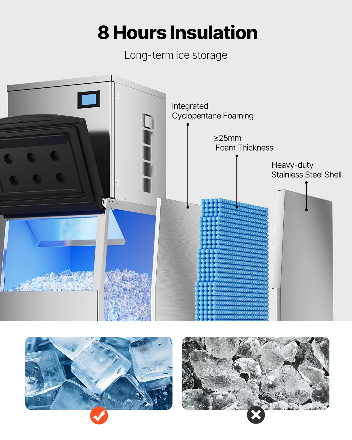 Vevor Commercial Ice Maker 450 Lbs/24 Hr Stainless Steel 250 Lbs Storage Bin Self-Cleaning New