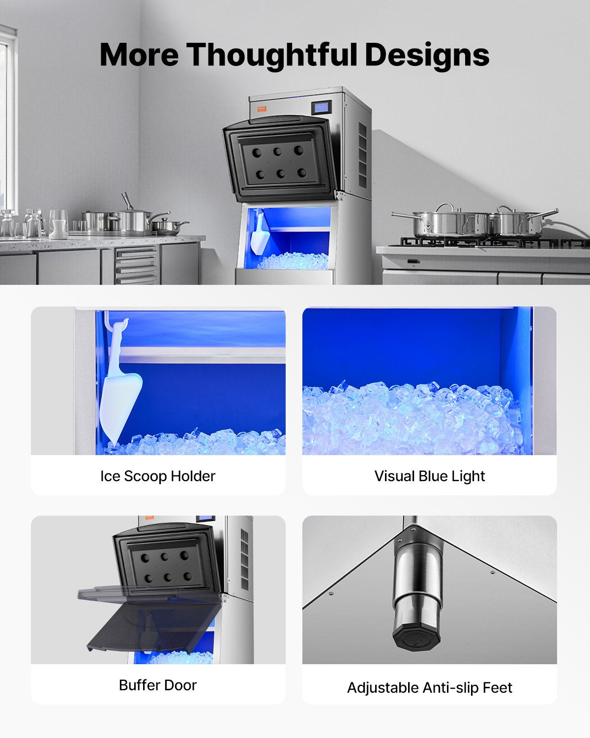 Vevor Commercial Ice Maker 450 Lbs/24 Hr Stainless Steel 250 Lbs Storage Bin Self-Cleaning New