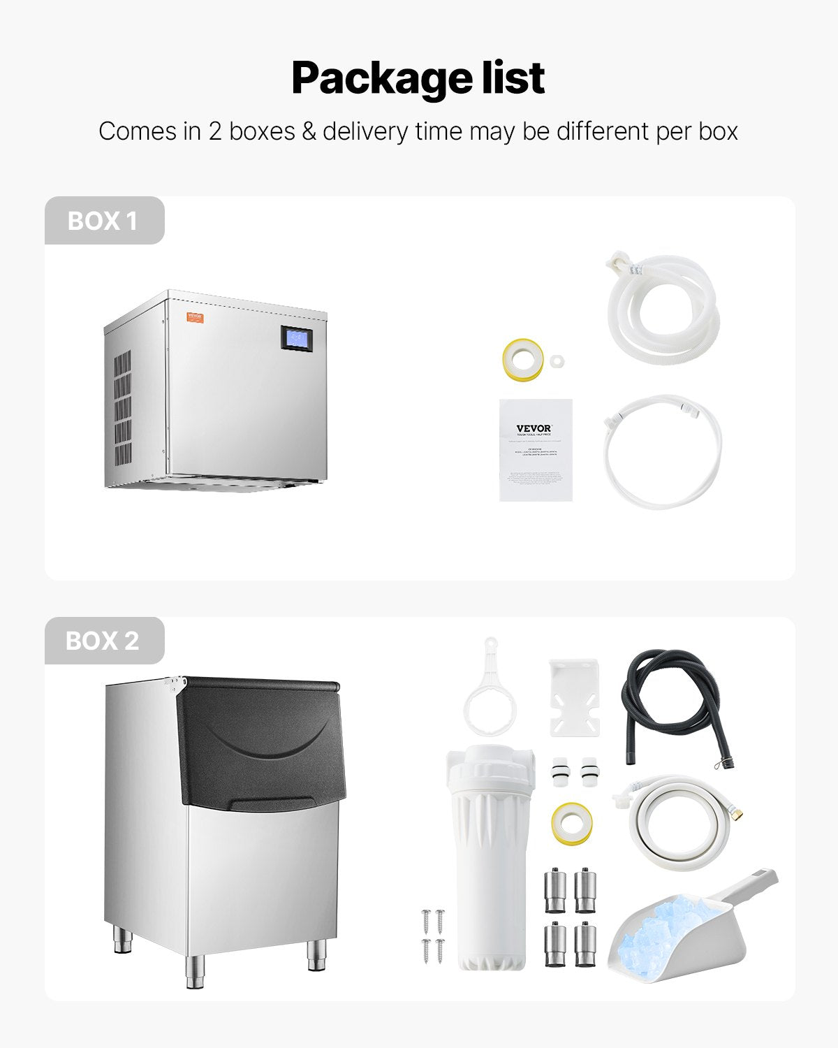 Vevor Commercial Ice Maker 450 Lbs/24 Hr Stainless Steel 250 Lbs Storage Bin Self-Cleaning New
