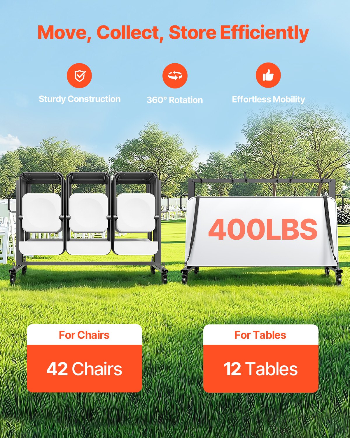 Vevor Folding Chair Rack Cart 400 Lbs Capacity Holds 42 Chairs or 12 Tables New