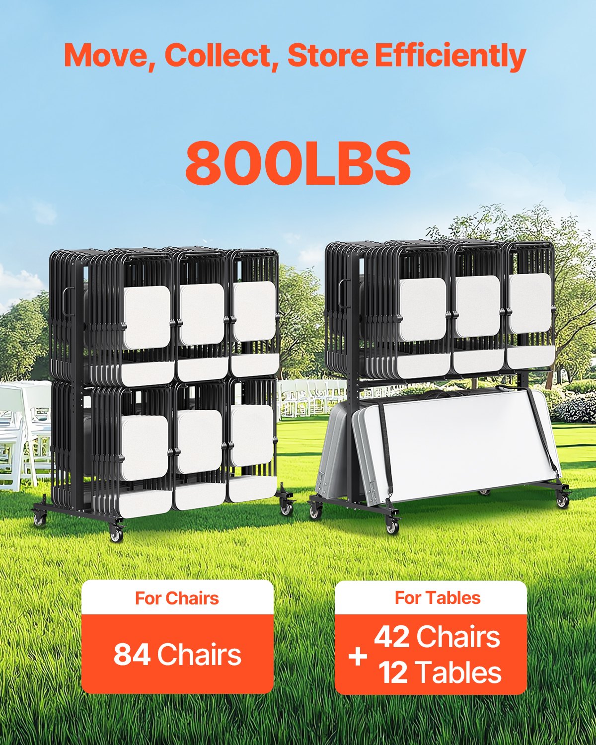 Vevor Folding Chair Rack Cart 800 Lbs Capacity Holds 84 Chairs or 12 Tables + 42 Chairs New