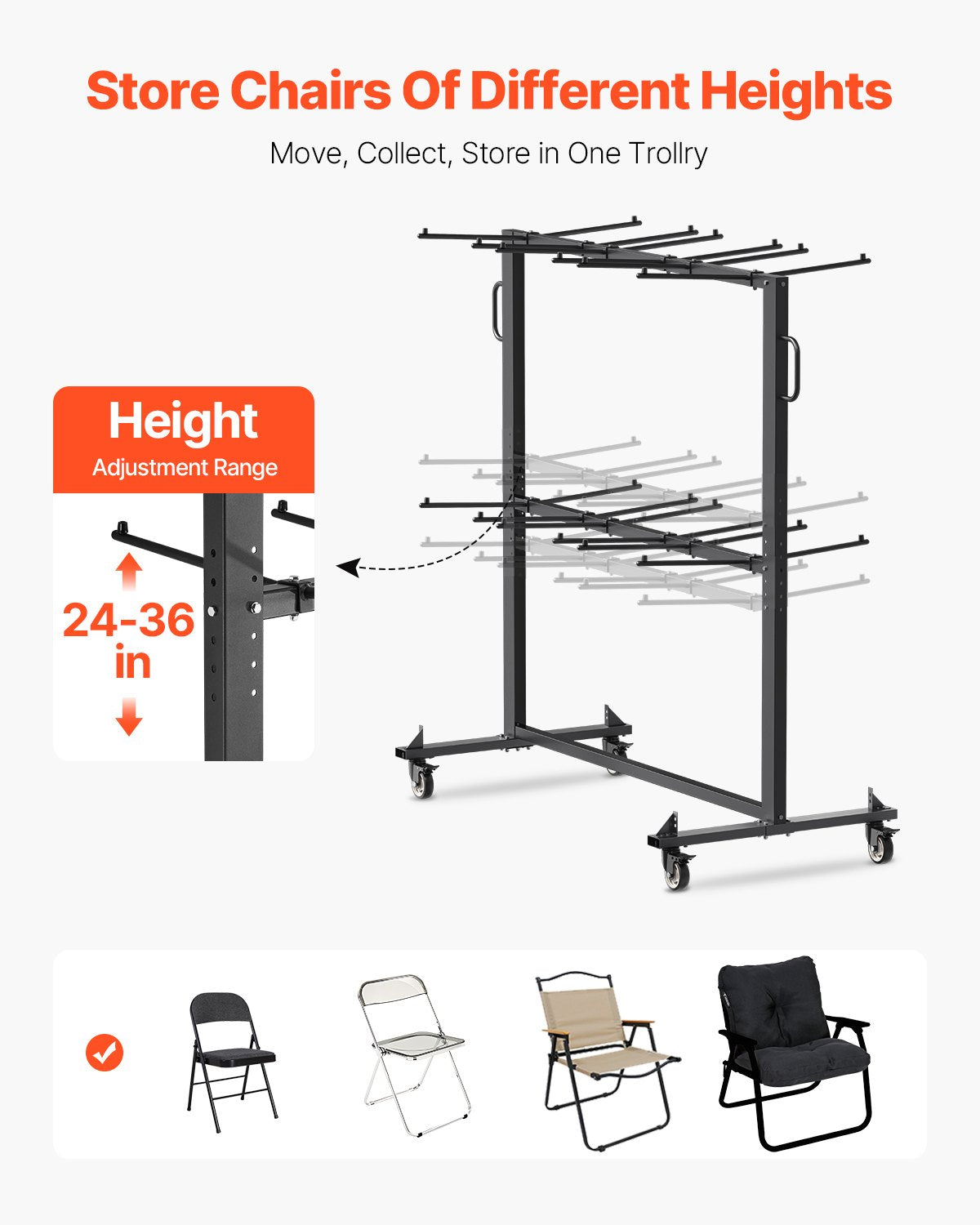 Vevor Folding Chair Rack Cart 800 Lbs Capacity Holds 84 Chairs or 12 Tables + 42 Chairs New