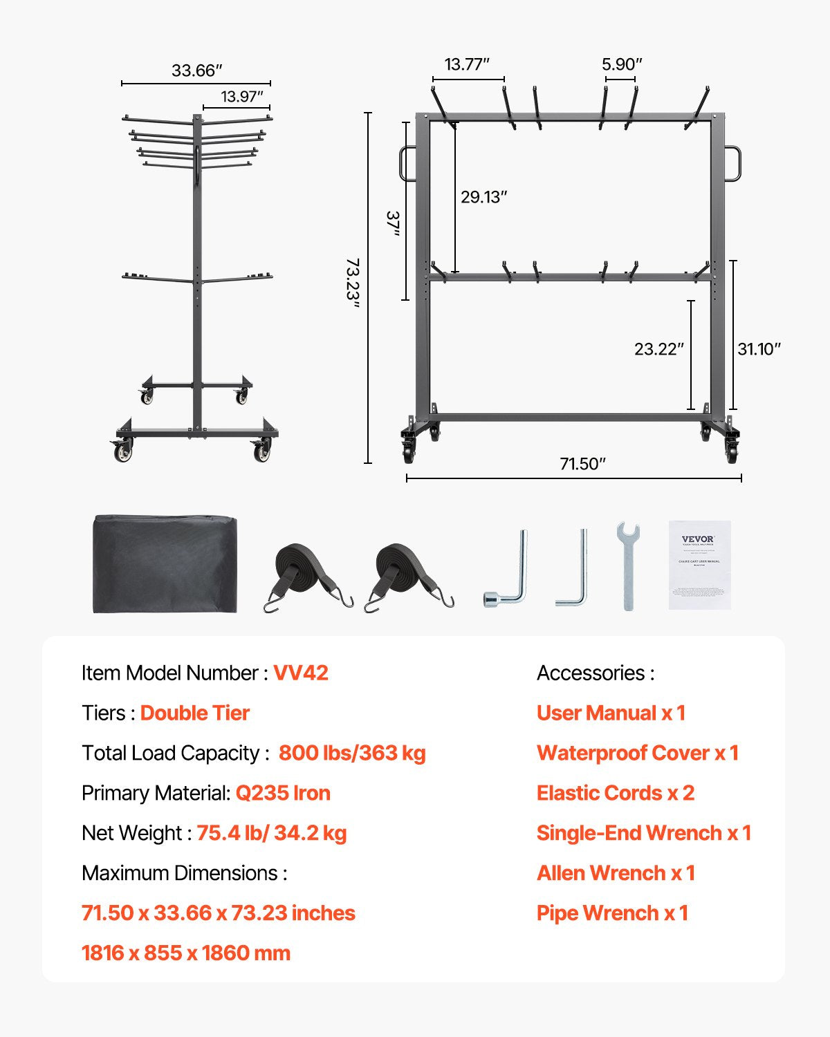 Vevor Folding Chair Rack Cart 800 Lbs Capacity Holds 84 Chairs or 12 Tables + 42 Chairs New
