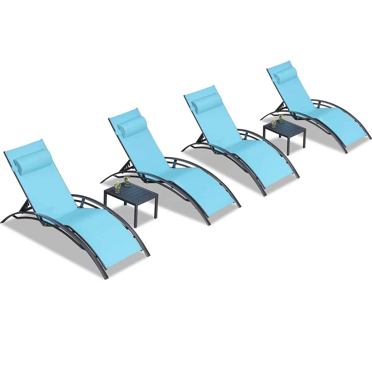 PURPLE LEAF Patio Chaise Lounge Set Outdoor Beach Pool Sunbathing Lawn Lounger Recliner Chair Outside Chairs with Side Table Included - Purple Leaf Garden