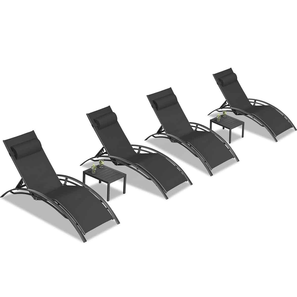 PURPLE LEAF Patio Chaise Lounge Set Outdoor Beach Pool Sunbathing Lawn Lounger Recliner Chair Outside Chairs with Side Table Included - Purple Leaf Garden