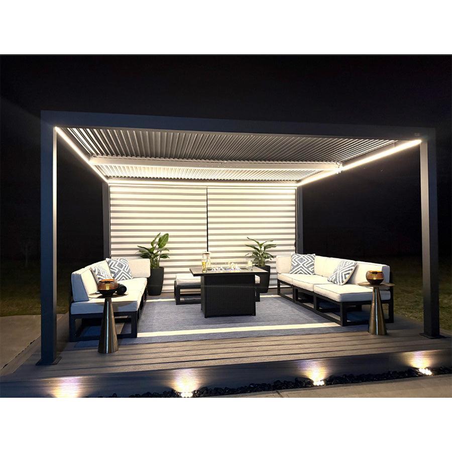 PURPLE LEAF Louvered Pergola Grey Outdoor Aluminum Pergola with Strip Lights Adjustable Gazebo for Patio Deck Garden