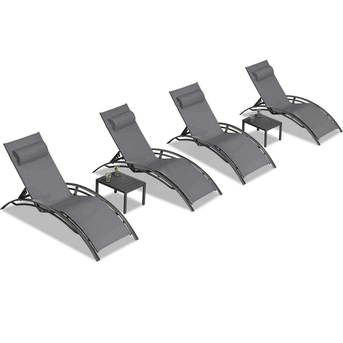 PURPLE LEAF Patio Chaise Lounge Set Outdoor Beach Pool Sunbathing Lawn Lounger Recliner Chair Outside Chairs with Side Table Included