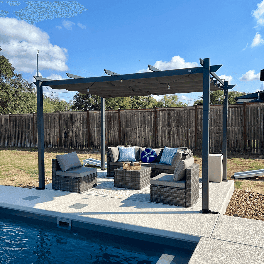 PURPLE LEAF Outdoor Pergola with Retractable Canopy Aluminum Shelter for Beach Porch Garden  Shade Pavilion Pergola  with Lights